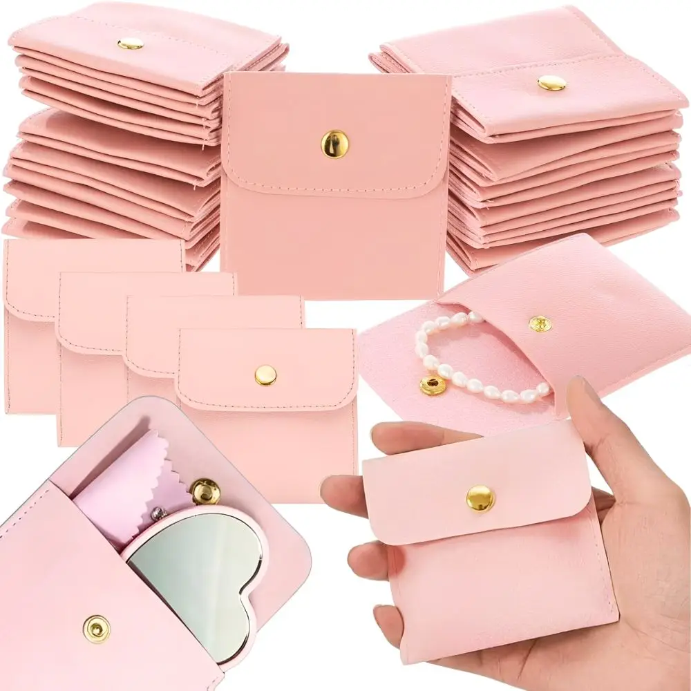 10pcs Pink PU Leather Jewelry Pouches for Travel, Boutique Jewelry Packaging, Wedding Favor, Present Packaging Supplies YMY