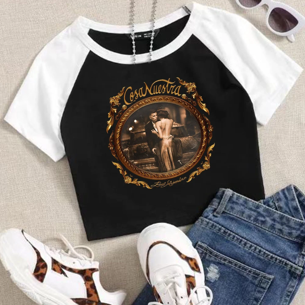 Rauw Alejandro Cosa Nuestra Crop Tops T-Shirt Women Girls Fashion O-Neck Short Sleeves Fans Gift Tops