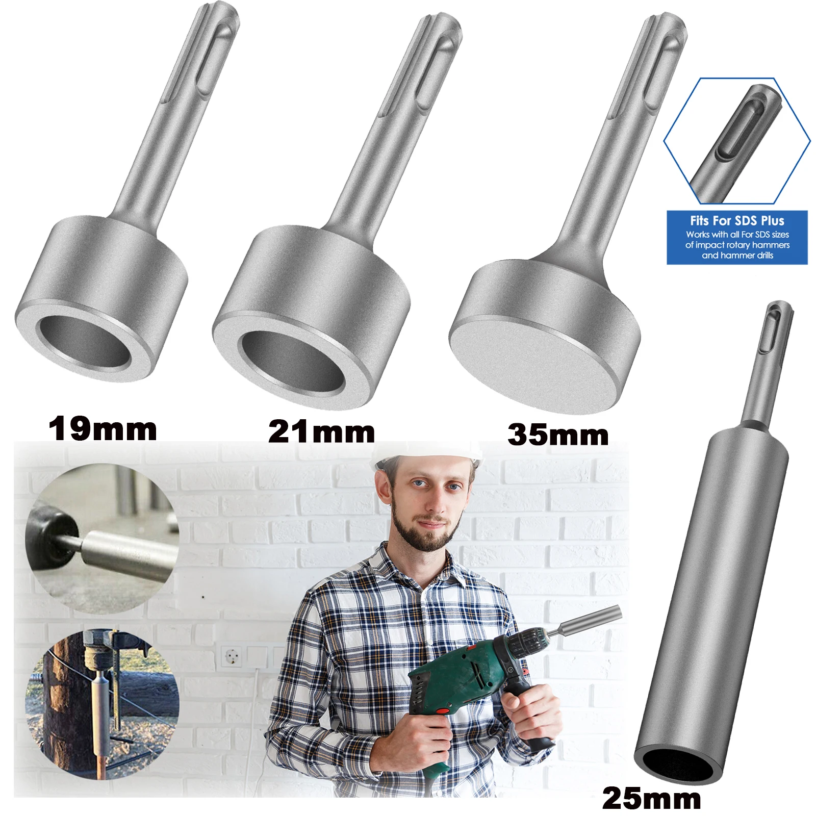 Soporte para varilla de tierra SDS Plus para taladros de martillo rotatorio, broca de acero al cromo vanadio con vástago SDS Plus, 15/18/19/21/25 mm/35 mm