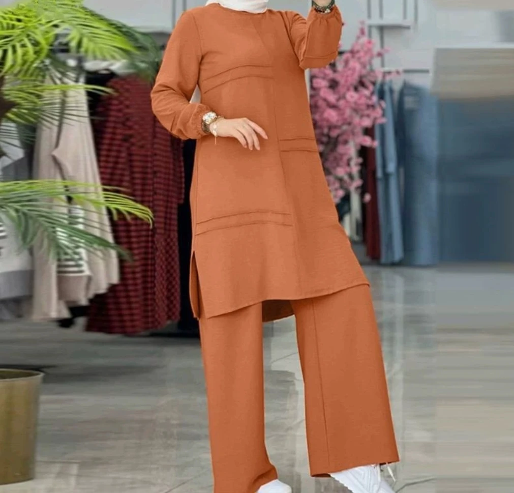 Moyen-Orient Sle Long Sve irt et pantalon ensemble femme Faion automne Collection Polyester tissu rond Ne deux pièces costume