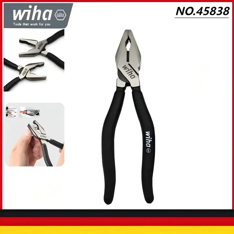 Wiha 45838/45839 Black Forest High-Leverage Combination Pliers - CR-V Steel, Electrician Labor-Saving