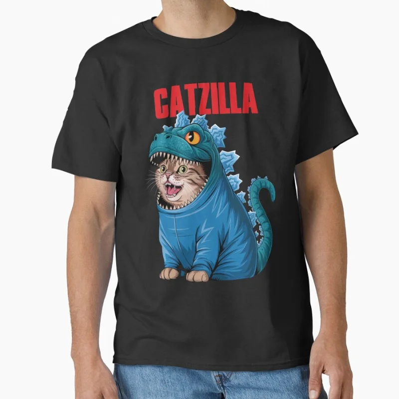 

Catzilla Cosplay - Cute Cat in Blue Monster Costume King of the meowsters Anime movie cat lover gift T shirt Large size Tops