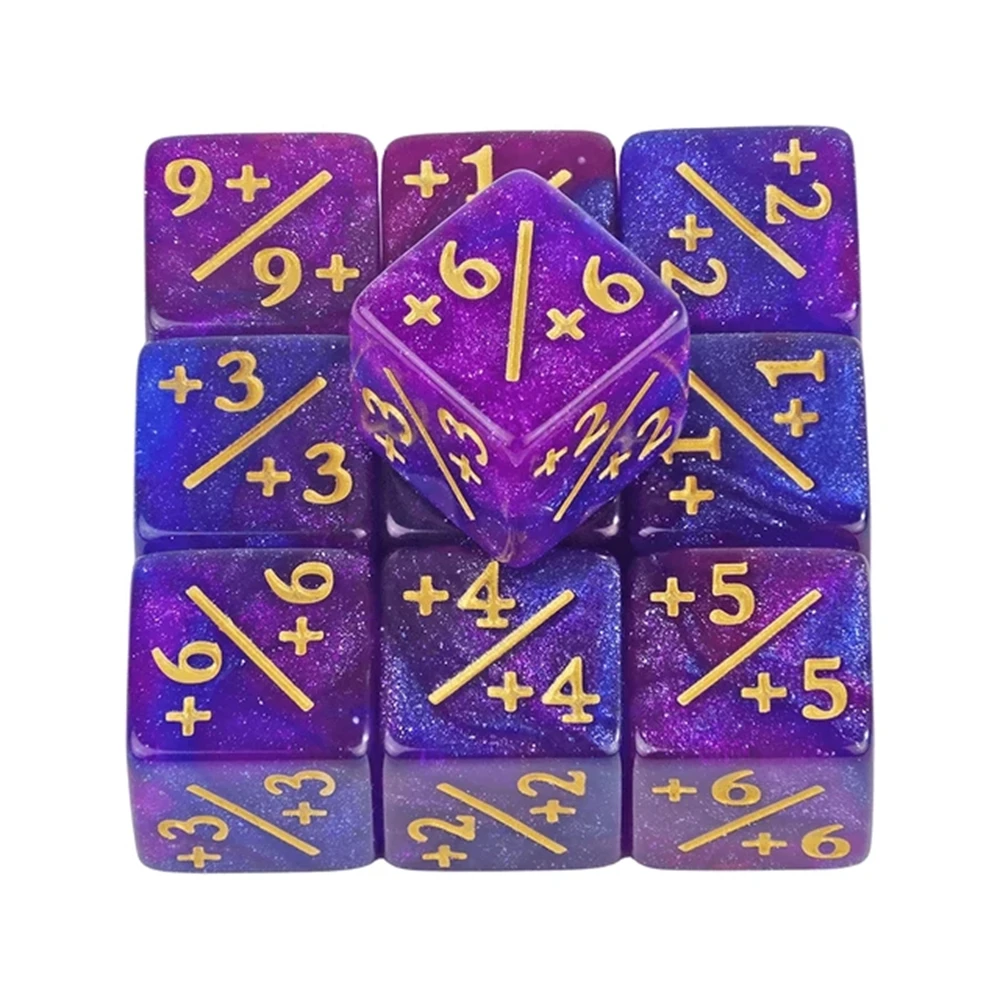 10 Stück Sechsseitige Würfel-Set D6 Zählwürfel +1/+1 und -1/-1 Set für Unterhaltungsspiele – Detail 9