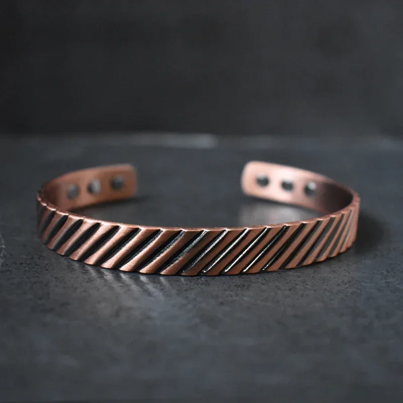 Pure Copper Bracelets Simple Lines Magnetic Therapy Cuff Adjustable High Magnets Bangles Resizable Jewelry