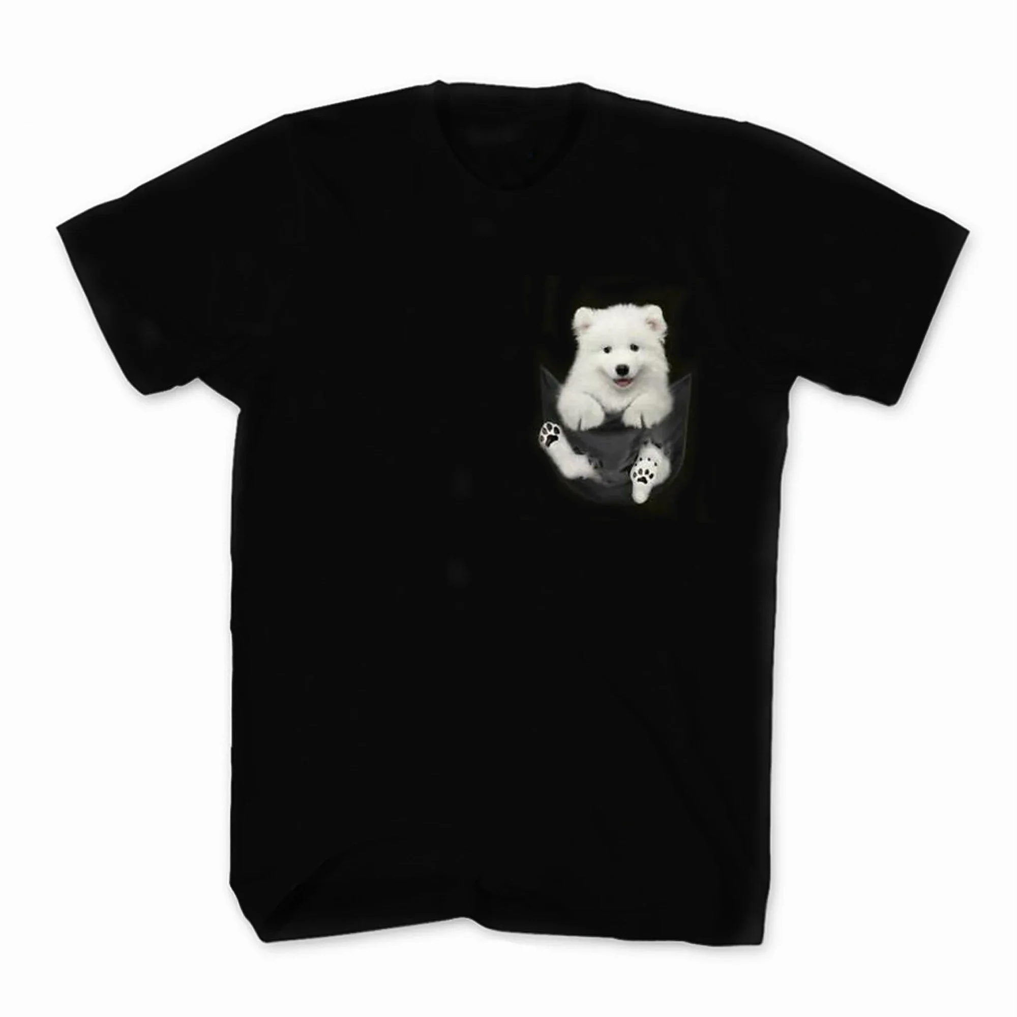 Samoyed In Pocket Cute Puppy Printed Dog Lovers Gift T-Shirt 100% Cotton O-Neck Short Sleeve Casual Mens T-shirt Size S-3XL