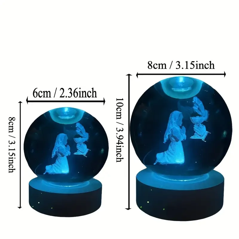 1pc, 3D carved crystal ball night lights for Eucharist prayers, gifts for birthdays, Valentines, Christmas and anniversaries