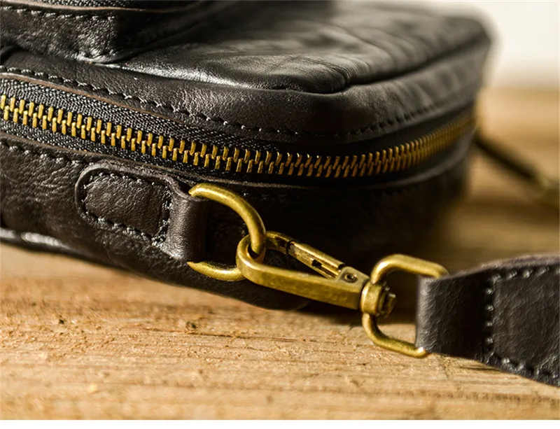 Simple casual natural genuine leather men's small shoulder bag teens weekend daily real cowhide black light phone messenger bags