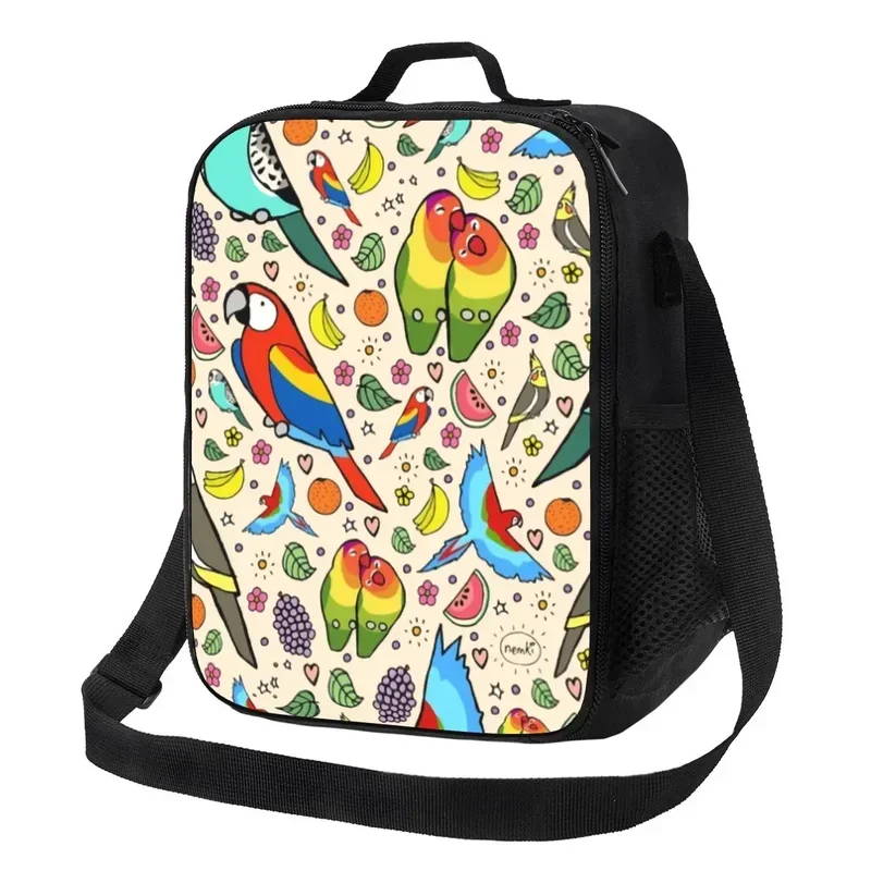 

Custom Funny Parrots Lunch Bag Women Warm Cooler Insulated Lunch Boxes for Student School