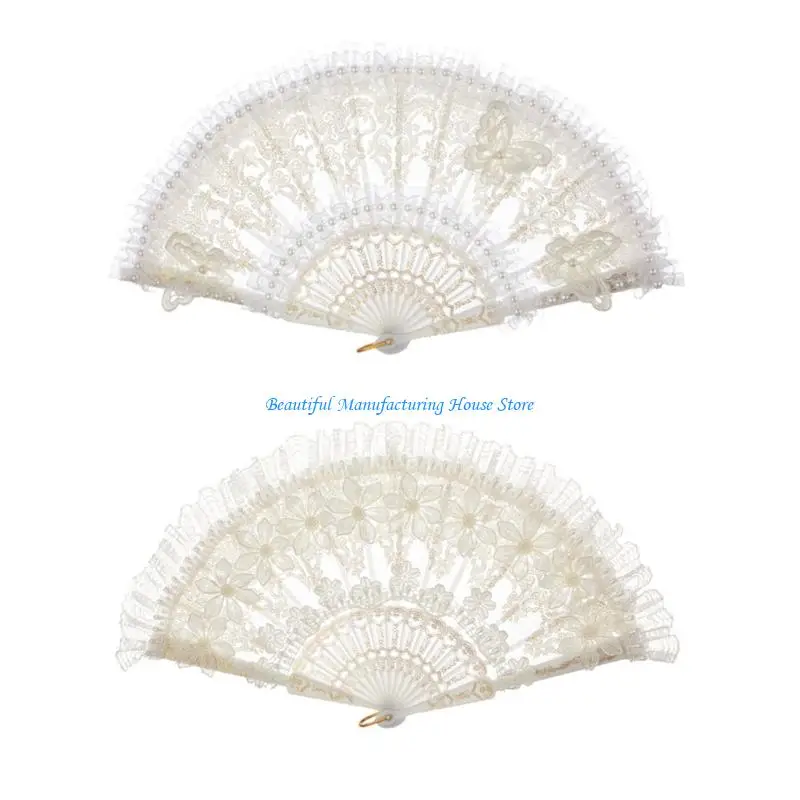 

E56A Foldable Decorative Fan With Detailed Lace Detailing For Multifunctional Fashion Photography Props