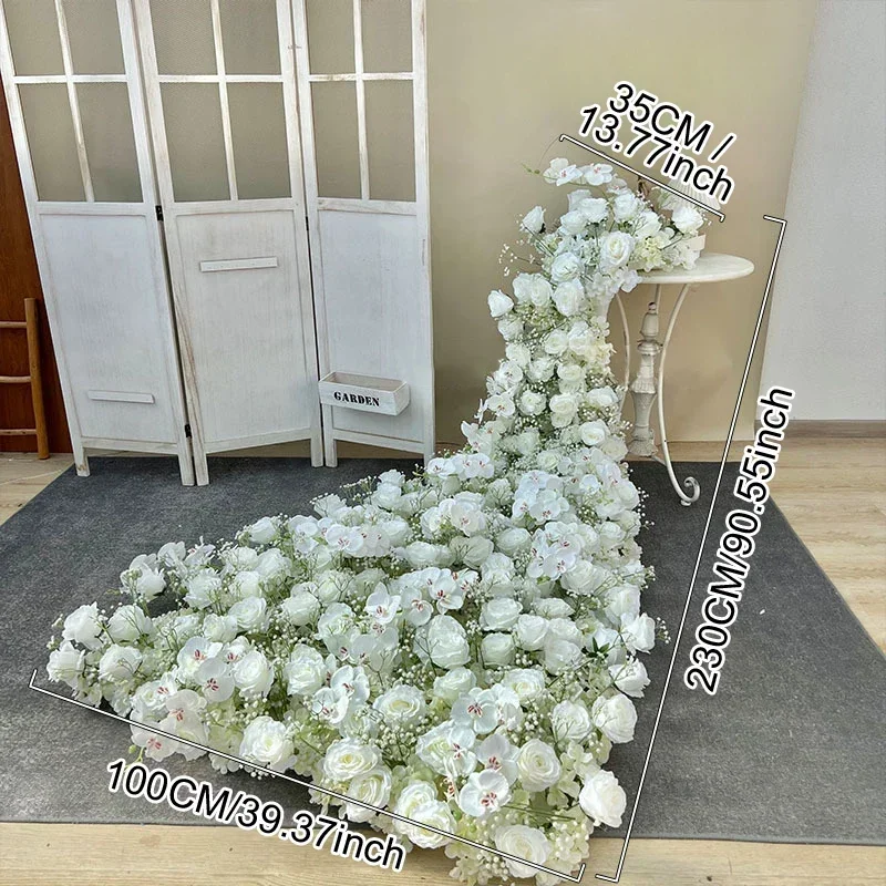 Luxury Babysbreath Rose Artificial Flower Wedding Decoration Runners Flower Row Floral Arrangement Table Centerpiece Flower Ball