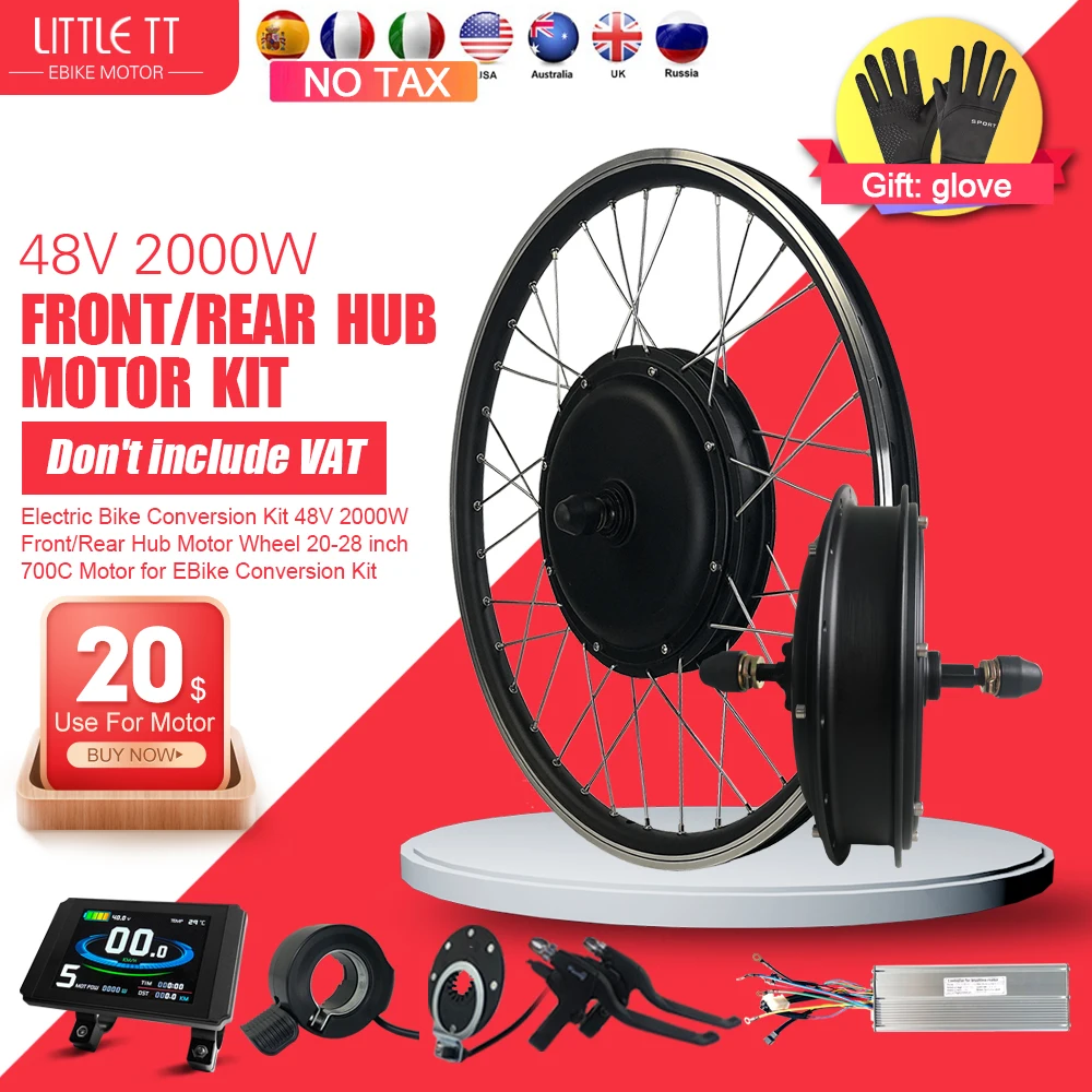 

Electric Bike Conversion Kit 20-29 Inch 700C eBIKE Conversion Kit 48V 2000W Front Rear Gearless Hub Motor Wheel With KT Display