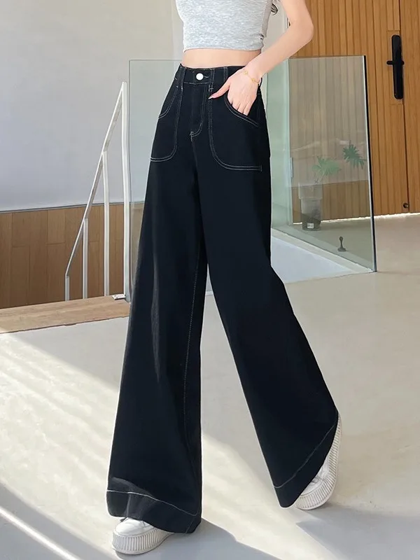 

plus Size Women's Vintage Bla Elastic Fce Lined Wide Leg Jeans High Waist Bootcut Pants Winter New Sle Korean Sle