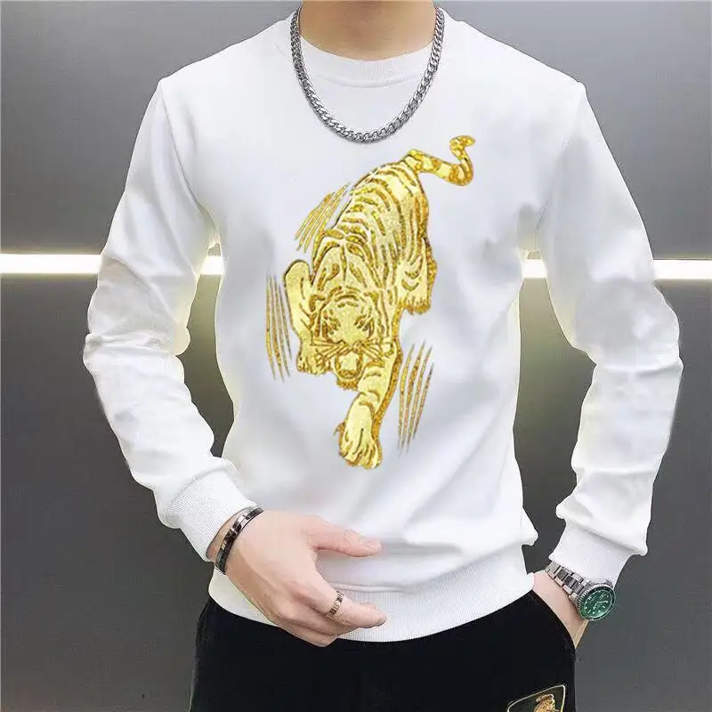 Men's Spring and Autumn Sweatshirts Distinctive Trendy Slim-fit Tiger Print Fashion Long-sleeved Sweatshirt Top