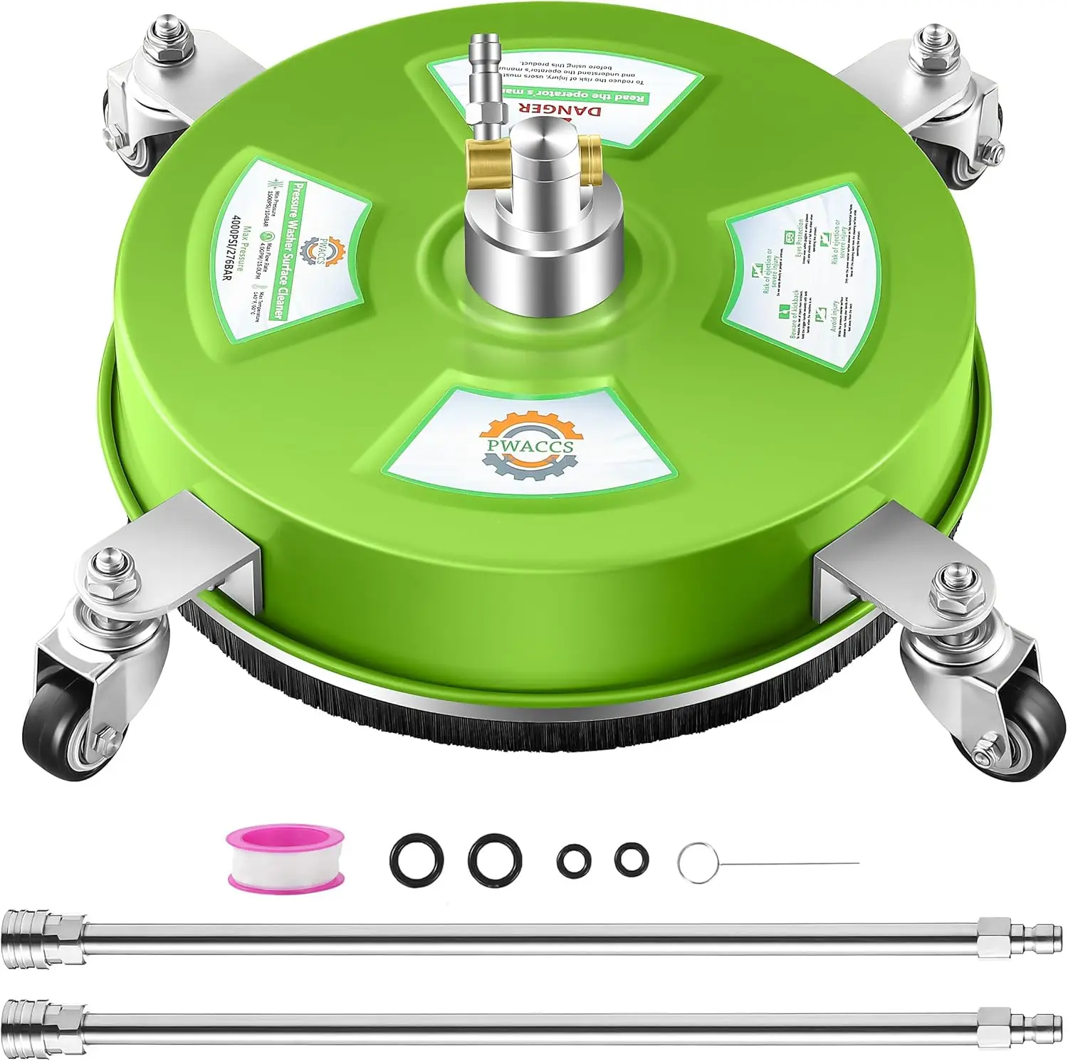 

14" Stainless Steel Pressure Washer Surface Cleaner with Wheels, Dual Nozzles, 1/4" Quick Connect, for Driveways, Patios, Decks