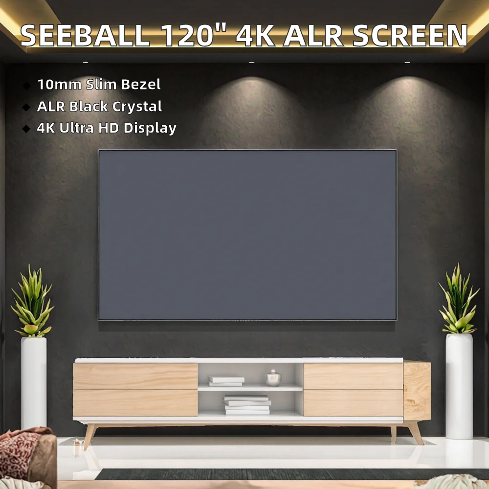 100 Inch 16:9 4K HD Short Throw UST ALR Fixed Frame Projector Screen 10mm Narrow Border Wall Mounted for Home Theater