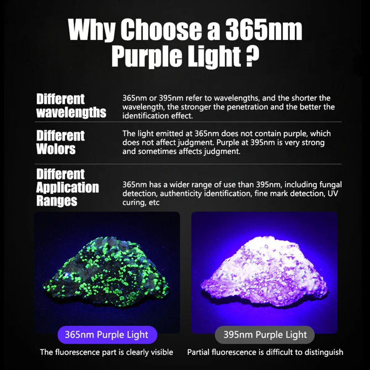 C2 Rechargeable UV Flashlight 365nm UV Light 5W Ultraviolet Black Light for Pet Urine Stains Uranium Glass Minerals Resin Curing