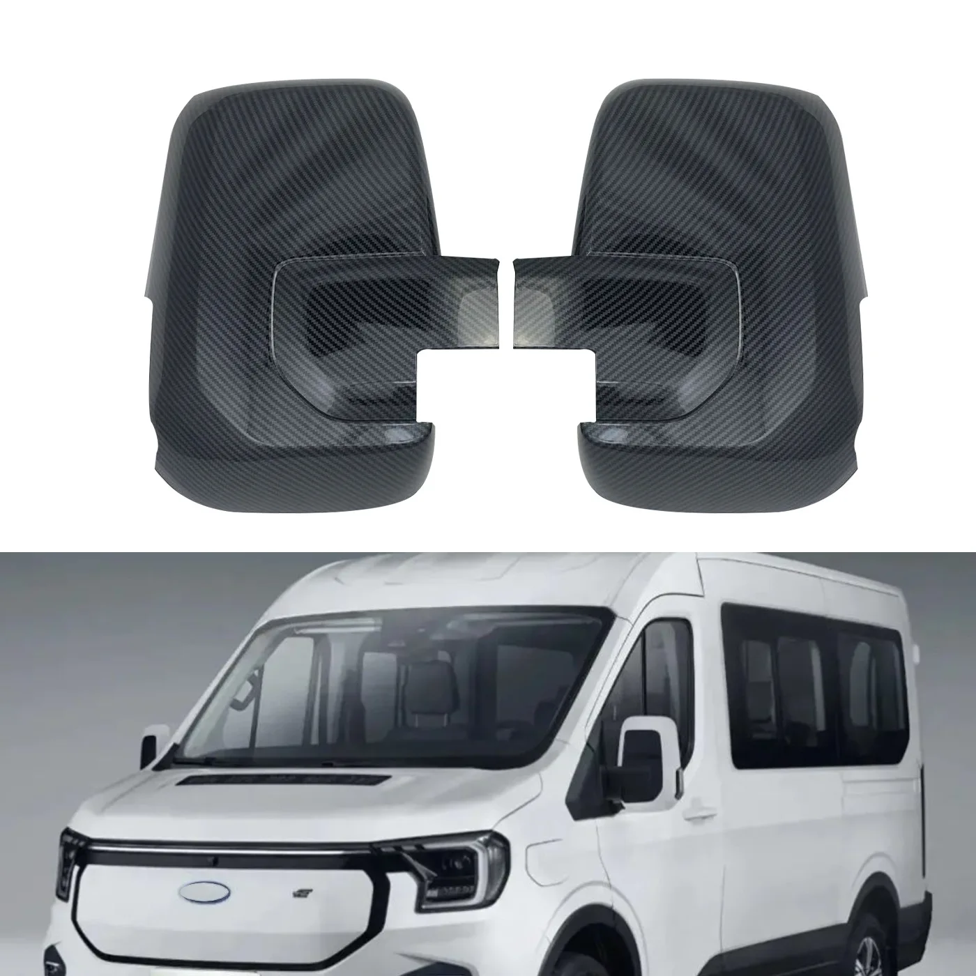 

For For Ford TRANSIT T8 2022 2023 2024 Gloss Carbon Rearview Car Accessories Plated Side Door Mirror Covers Trim Paste Style