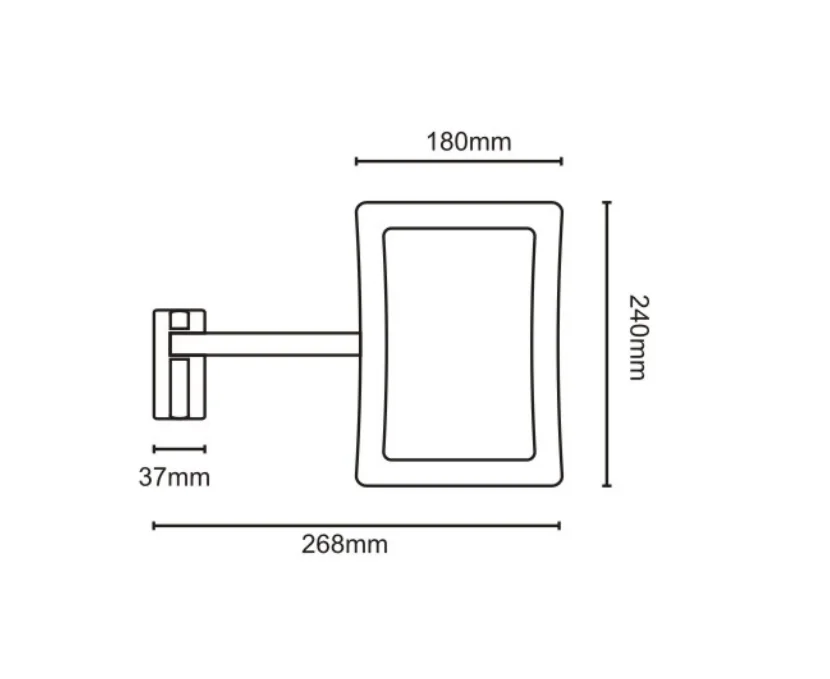مرآة حمام مربعة من الكروم مثبتة على الحائط 5x مرآة مكياج مكبرة بإضاءة ليد