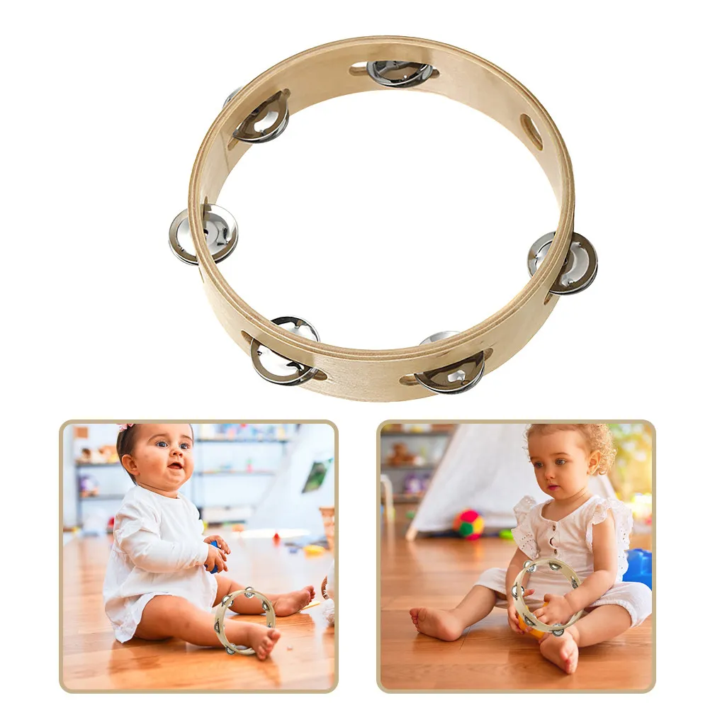 Hand Tambourine Wooden Metal Musical Instrument Percussion Hand Drum Interactive Educational Plaything for Parent