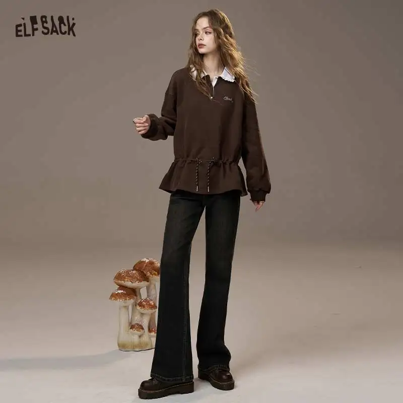 

ELFSACK 2025, зимние новые поступления, повседневные милые свободные джинсы с радужной вышивкой для женщин