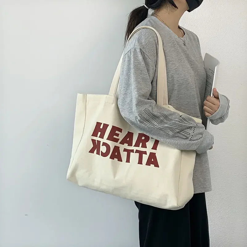 

Women Large Capacity Canvas Shoulder Bag With Zipper Bkpp Casual Tote bag Reusable Cotton Student Handbag Shopping Beach Bag