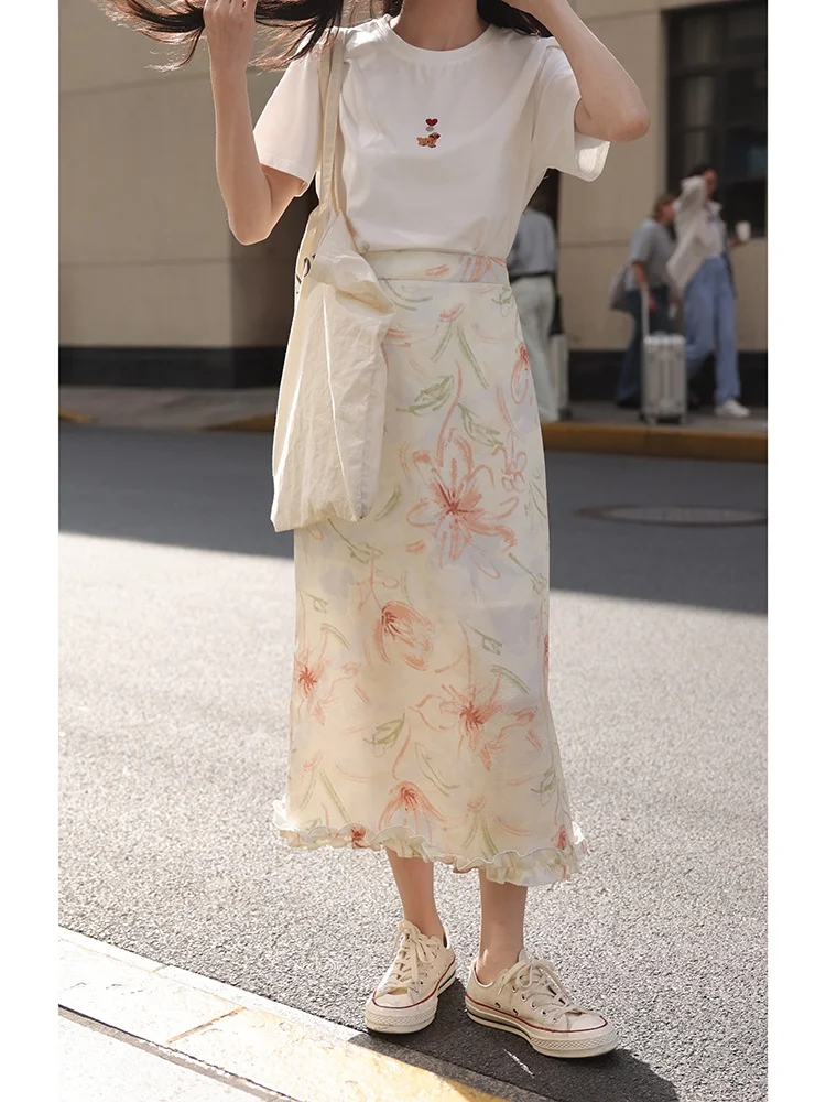 

Новая женская летняя юбка с цветочным принтом, длинная, прямая, с высокой талией, в стиле Wood Sensation