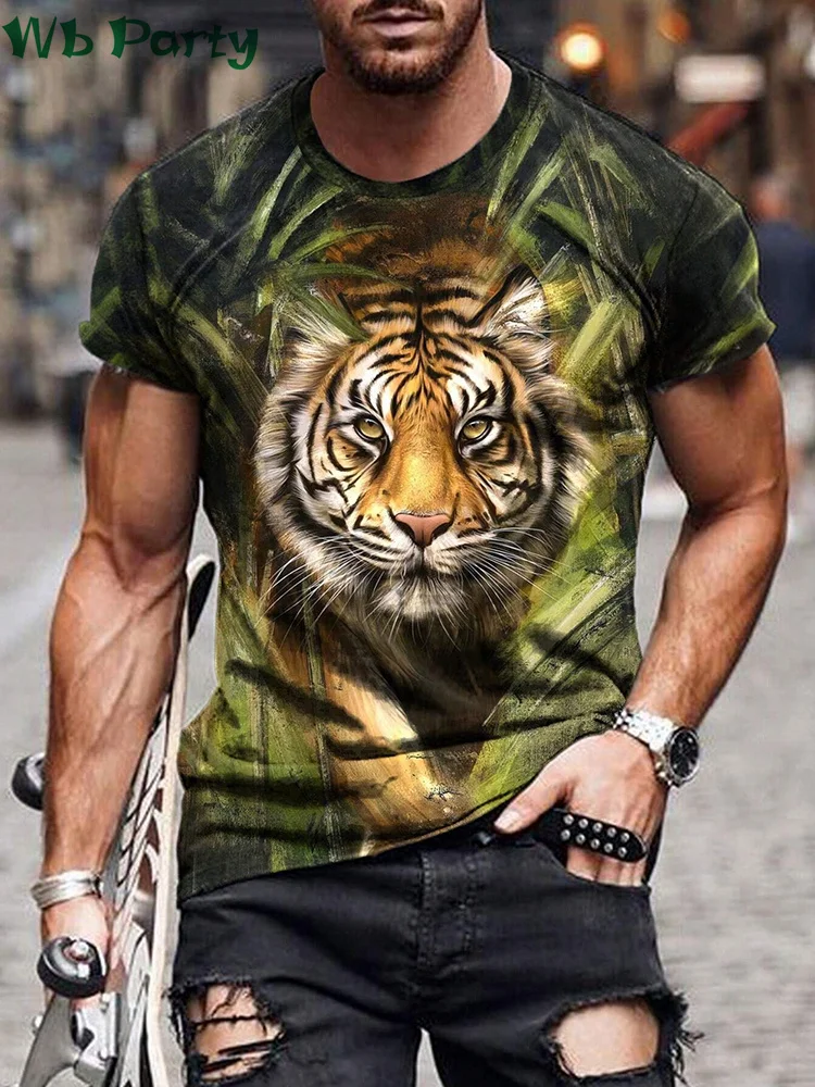 Tiger Print Clothes Men Graphic T Shirts 3D Print Men's Summer Clothes T-Shirt Man Short Sleeve Tee Tiger Shirts Graphic Tees