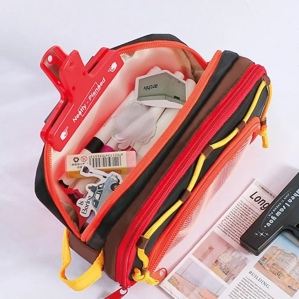 Portable Contrast Color Pen Bag Eight Layers Large Capacity Pencil Case Drawstring Design Stationery Organizer Back To School