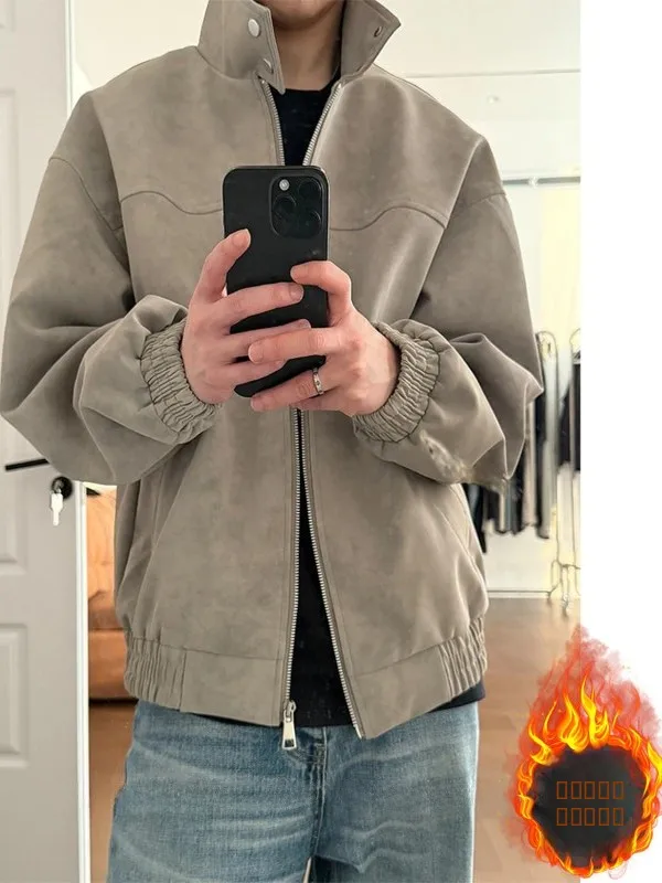 

Мужская куртка Harrington из окрашенной искусственной кожи с воротником-стойкой, свободного кроя, с хлопковой подкладкой, в мотоциклетном стиле, для осени и зимы