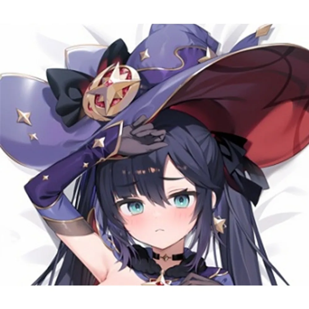 Cute Dark Purple Long Twin Tail Witch Anime Girl Mona Dual Side Pattern Body Pillow Case Skin-friendly Fabric Cushion Cover