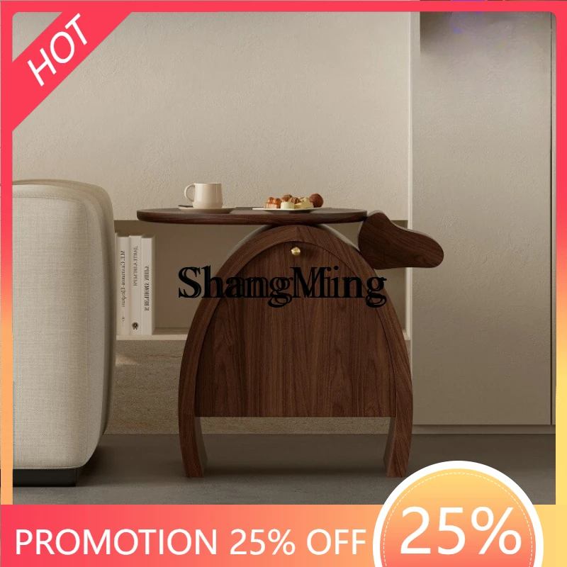 

SM household medieval black walnut living room side few minimalist small apartment high-end sofa side cabinet