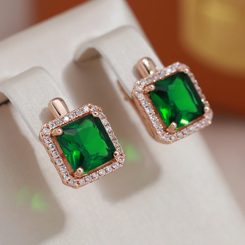 JULYDREAM Claw Inlay Green Zircon Classic Square Women Earrings 585 Gold Color Personality Jewelry Wedding Luxury Accessories