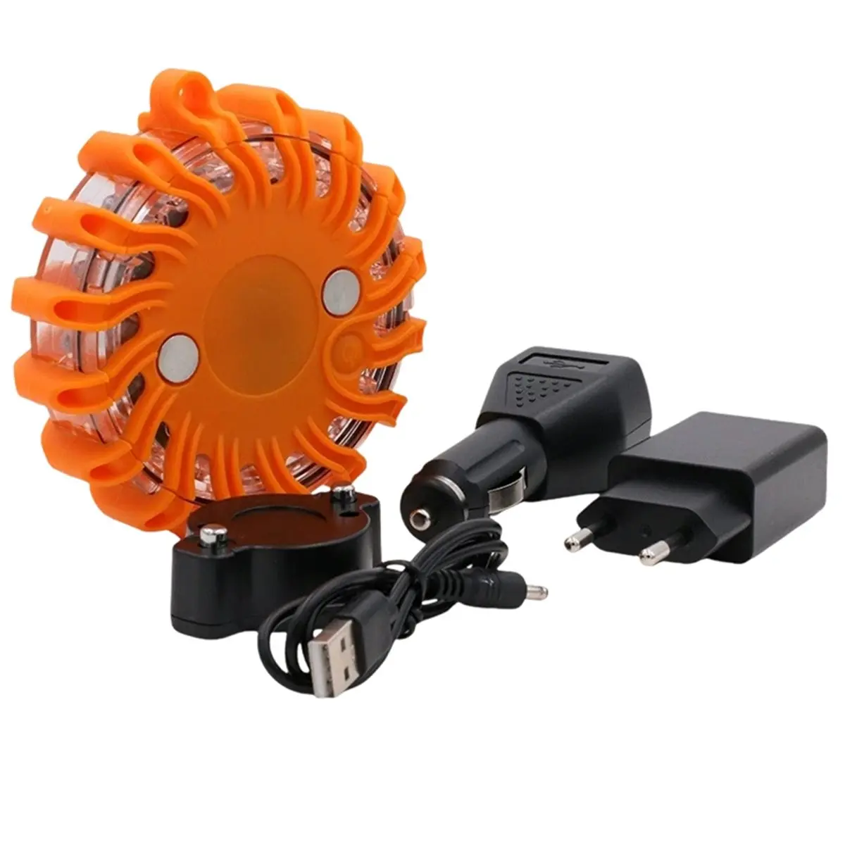 Promotional-LED Road Flares Flashing Emergency Warning Light Rechargeable Waterproof Roadside Safety Disc Magnetic Base EU Plug