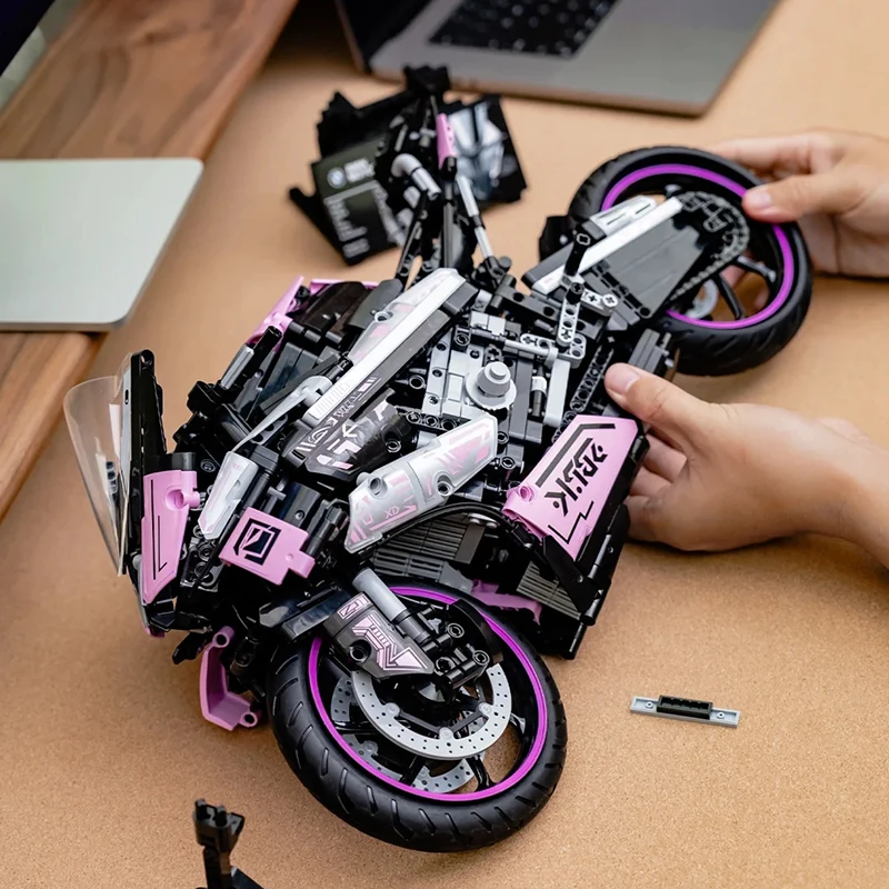 Technische MOC Roze Motor 1000RR Bouwstenen Model Voertuig Monteren Bricks Motorcycle Racewagen Speelgoed Cadeau Voor Kinderen Volwassen