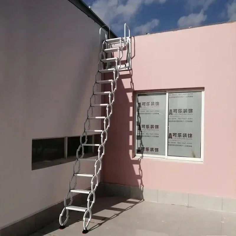 Metal Attic Stairs With Handrails 5ft-13ft Aluminum Loft Telescopic Ladder Pull Down Folding Ladder Custom Height