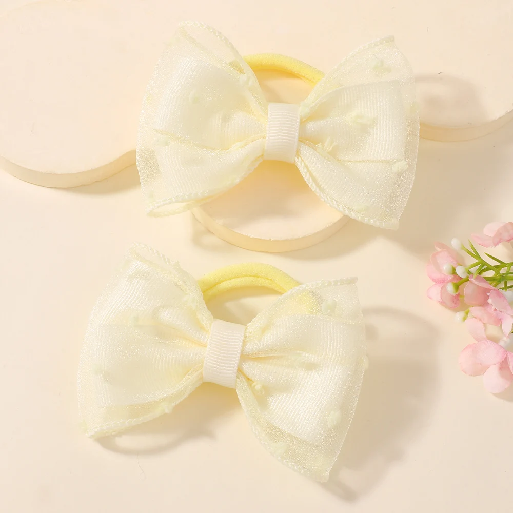 BABY BOWS 2 Stück/Set Kinder Mädchen Niedliche Doppelschichtige Schleifen-Haargummis Haarbänder Kinder Basis-Pferdeschwanz-Kopfschmuck Haaraccessoires – Detail 7