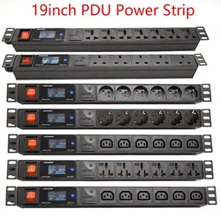 19Inch PDU Power Strip Cabinet Rack Mount Digital Voltmeter Ammeter Wattmeter EU/US/UK C13/Universal Outlet Surge protection