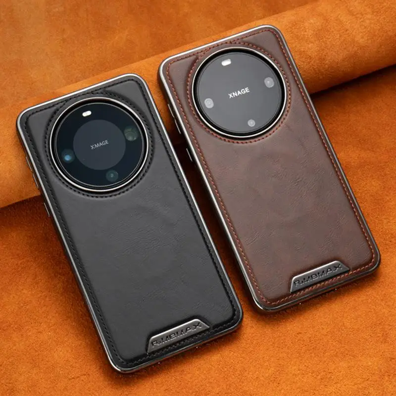 

New suitable for Huawei Mate60Pro phone case magnetic suction full package business men's light luxury anti fall leather case
