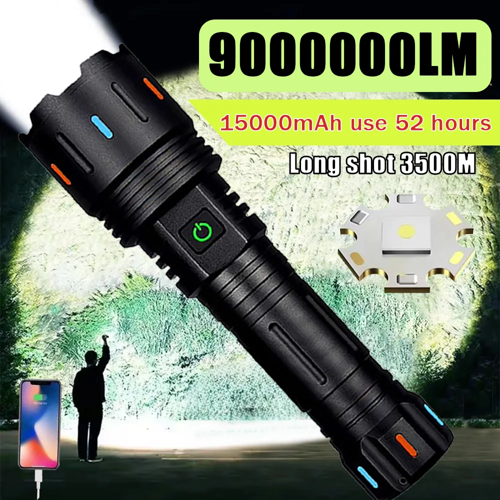 

9000000LM High Power XHP360 Led Flashlight Rechargeable Zoom 3500M Long Range Torch For Fishing,Hurting,Outdoor Camping Torch