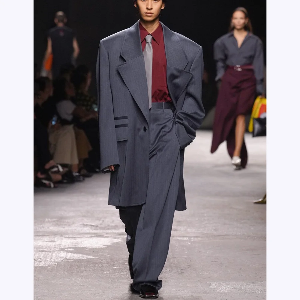 

Loose Fit Men Suits Two Piece Notch Lapel Casual Outfit Smart Casual High Street Prom Party Male Clothing Jacket With Pants