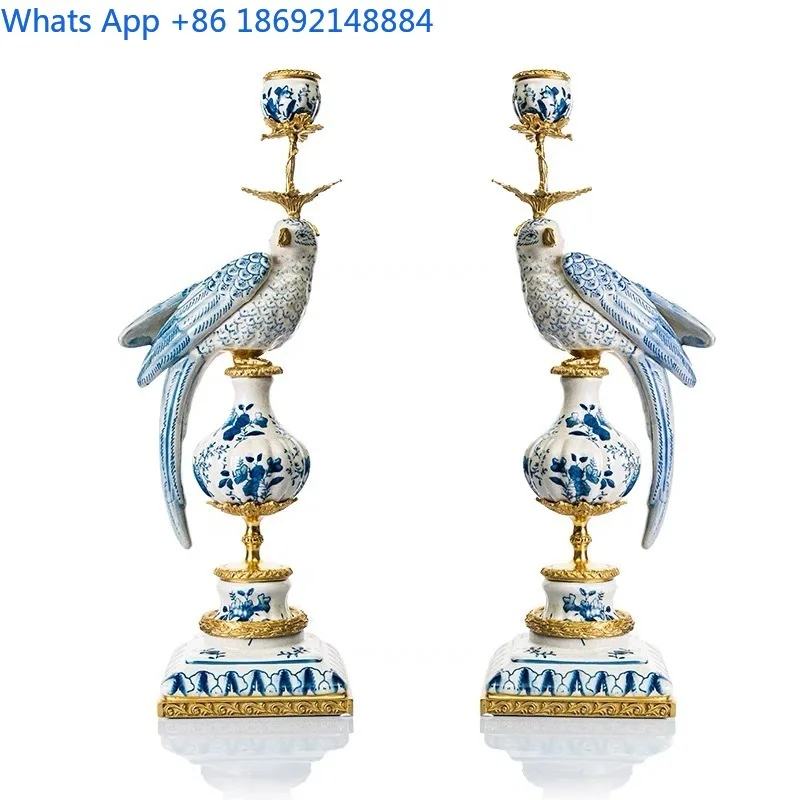 

European Ceramic Ornaments American Style Villa Living Room Entrance Blue and White Porcelain High-end Luxury Crafts