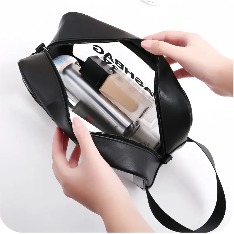 Portable Travel Wash Bag Female Transparent Waterproof Makeup Storage Pouch Large Capacity Cosmetic Organizer Pu Material