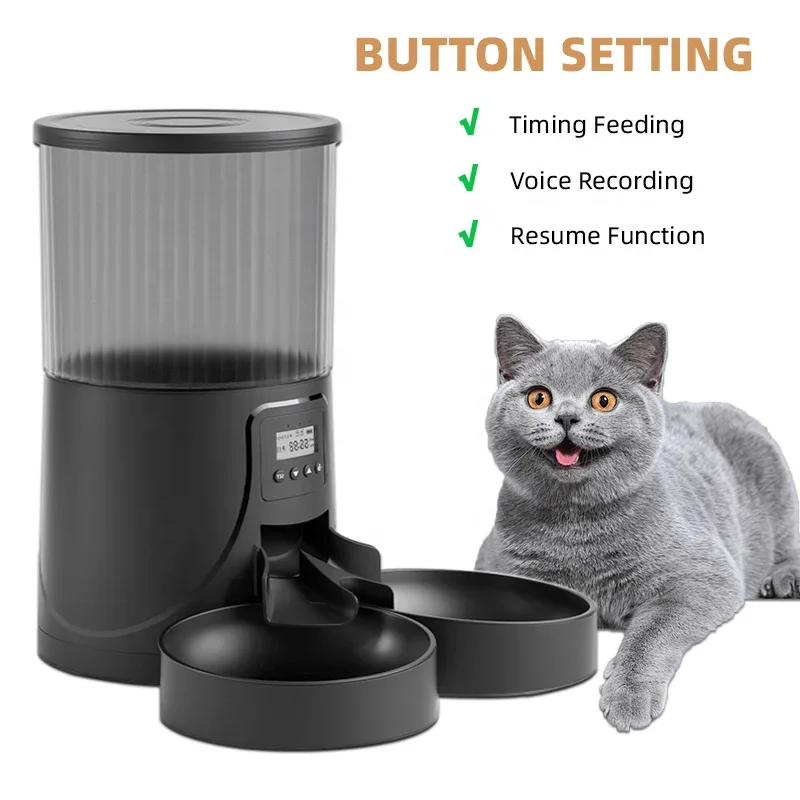 Automatic Cat Feeders 4L Timed double Pet Feeder for Cats and Dogs with Dry Food Dispenser Dual Power Supply