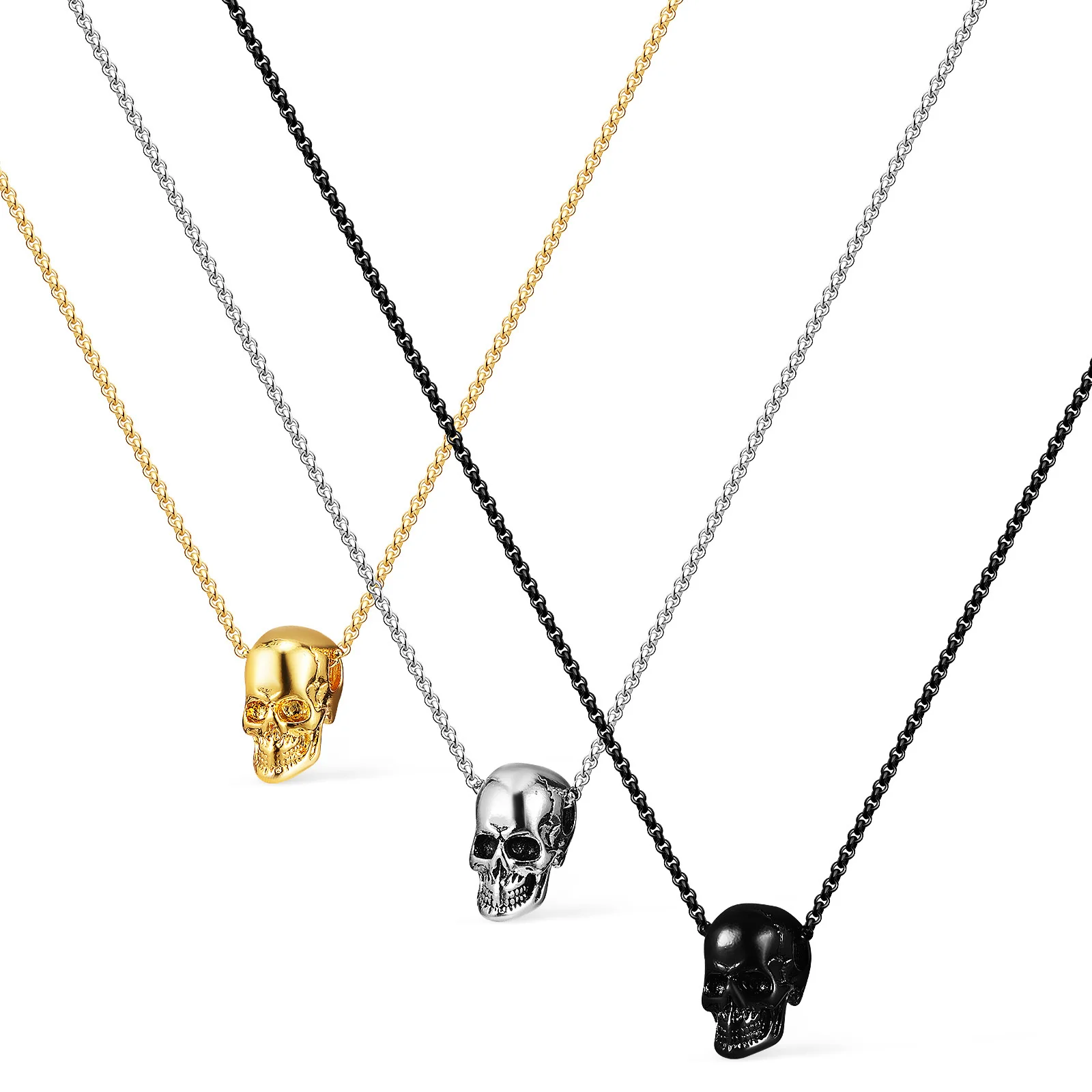 

3Pcs Skull Pendant Necklace Chains Stainless Steel Men Gothic Jewelry Chains for Teens Daily Wear Gifts Skull Necklace for Men