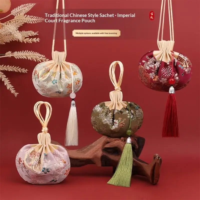 New Multi Color Tassel Flower Pattern Drawstring Cloth Hanging Decoration Chinese Style Storage Bag Empty Sachet Purse Pouch