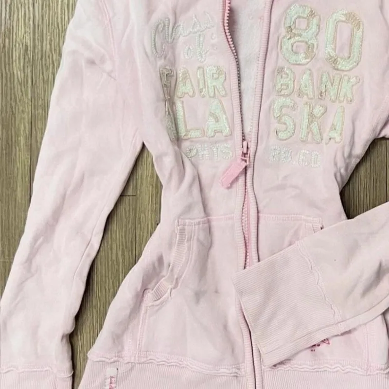 خريف جديد خمر الوردي رسالة هوديس لطيف فتاة Y2K زمم هوديي معطف تنوعا الرجعية العمر الحد البلوز Kawaii الملابس