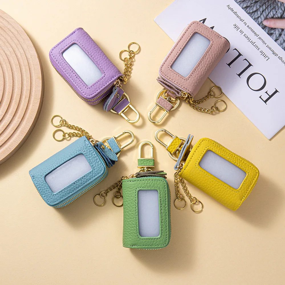 

New Unisex Genuine Leather Key Wallet Multi-purpose Men Double Zipper Car Key Organizer Female Key Case Fashion Keychain Wallet