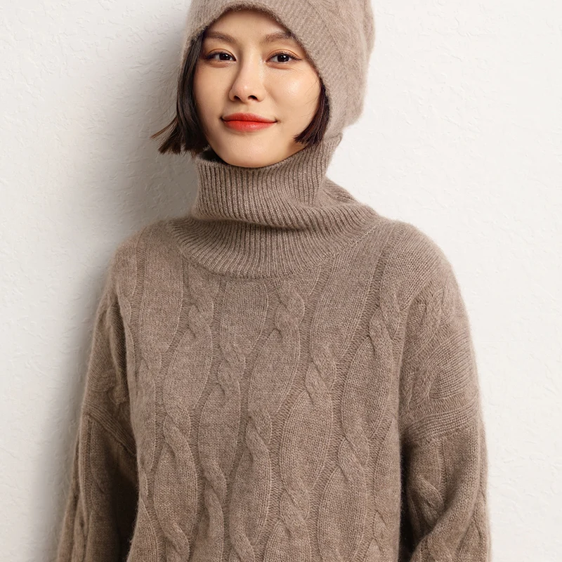 2023 Hot Sale Winter Women\'s 100% Pure Cashmere Sweater Turtleneck High Quality Soft Female Loose Thickened Knitted Pullover