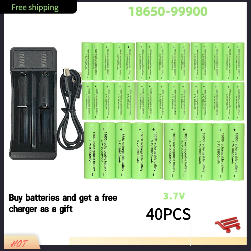 Bestselling100% original 18650 battery high-capacity 99900Mah 3.7V +charger,lithium-ion rechargeable battery for toy flashlights