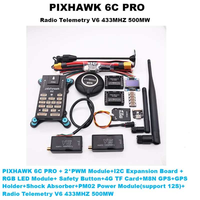 

PIXHAWK 6C PRO FMUV6C Ardupilot PX4 32 Bit Flight Controller Autopilot with 4G SD Safety Built-in Buzzer Radio Telmetry V6 500MW